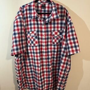 Enyce Mens 6X red white blue plaid‎ short-sleeve button-down shirt front pocket
